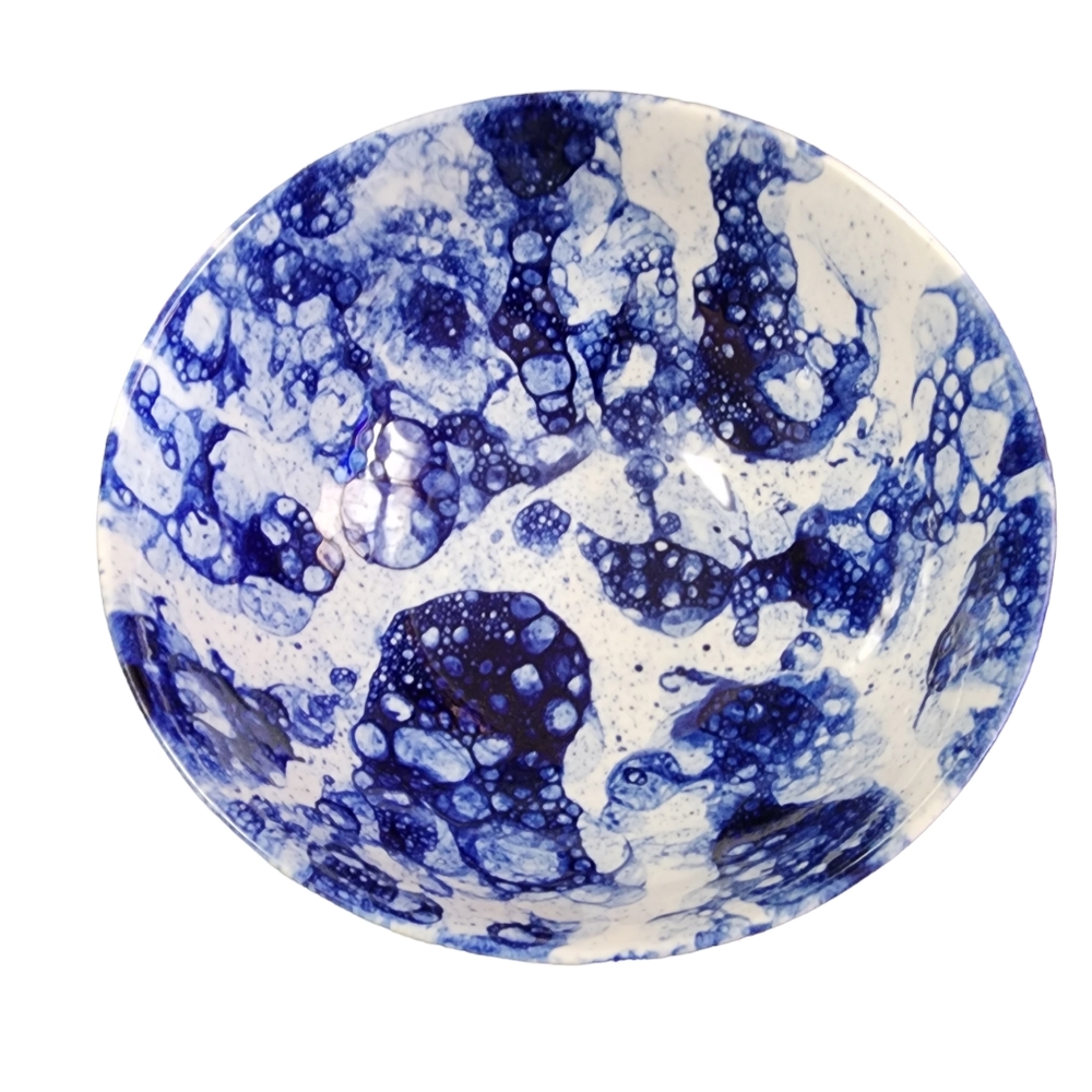 Splatter Blue White Abstract Serving Handmade 9" Bowl New